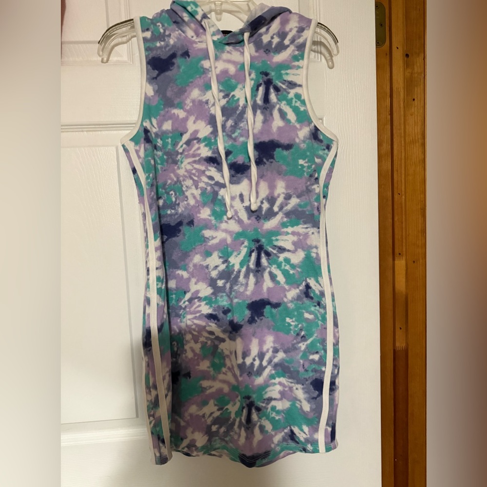 Coverup/ dress terry cloth multi color hooded  size small brand almost famous
